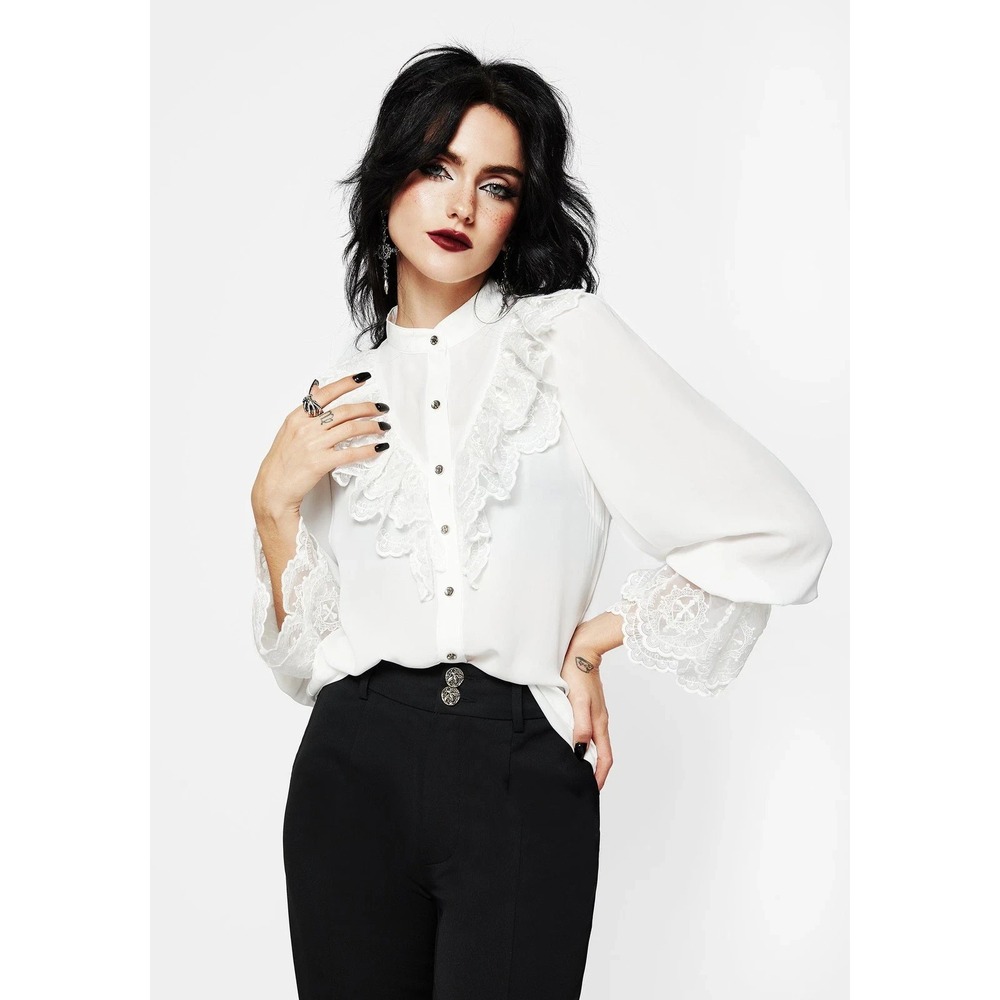 NWT Disturbia Constance Lace Frill Button Up Blouse Top Size US 10
